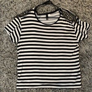 Striped embellished Short Sleeve Top